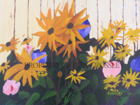 Backyard Fence. - Acrylic on Canvas - 12’ x 16” - available - Painting by Rita Crossley