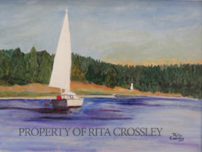 Safe Harbour Saltspring -  Acrylic on canvas -12” X 16” - NFS - Painting by Rita Crossley