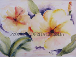Yellow Hibiscus - Water colour on paper -10” x 14” - Private collection - Painting by Rita Crossley